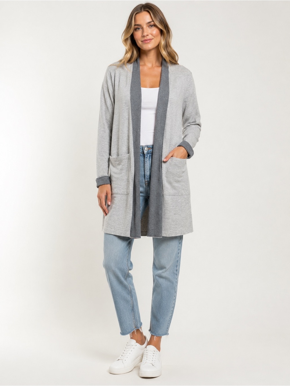 Gentle Fawn Two-Tone Gray Open Front Cardigan